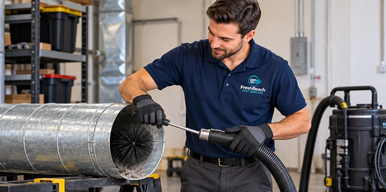 Generated illustration of a FreshReach uniformed technician: Air duct cleaning in Mill Valley, CA