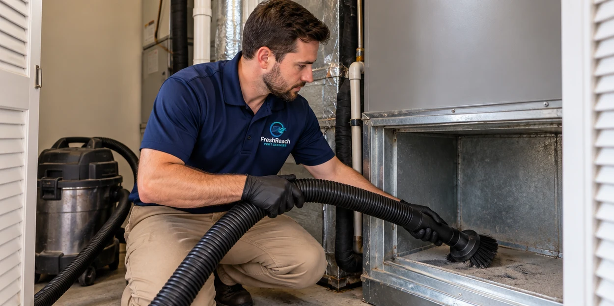Generated illustration of a FreshReach uniformed technician: HVAC system cleaning in Mill Valley, CA