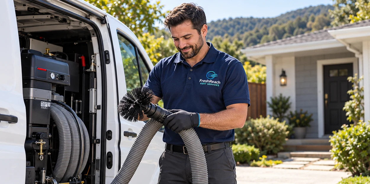 Generated illustration of a FreshReach uniformed technician: Vent cleaning service areas near Mill Valley, CA