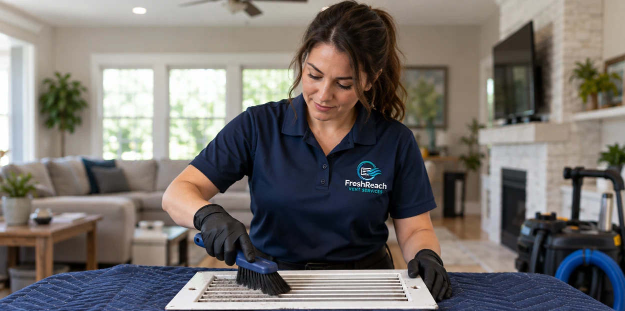 Generated illustration of a FreshReach uniformed technician: Vent & register cleaning in Mill Valley, CA
